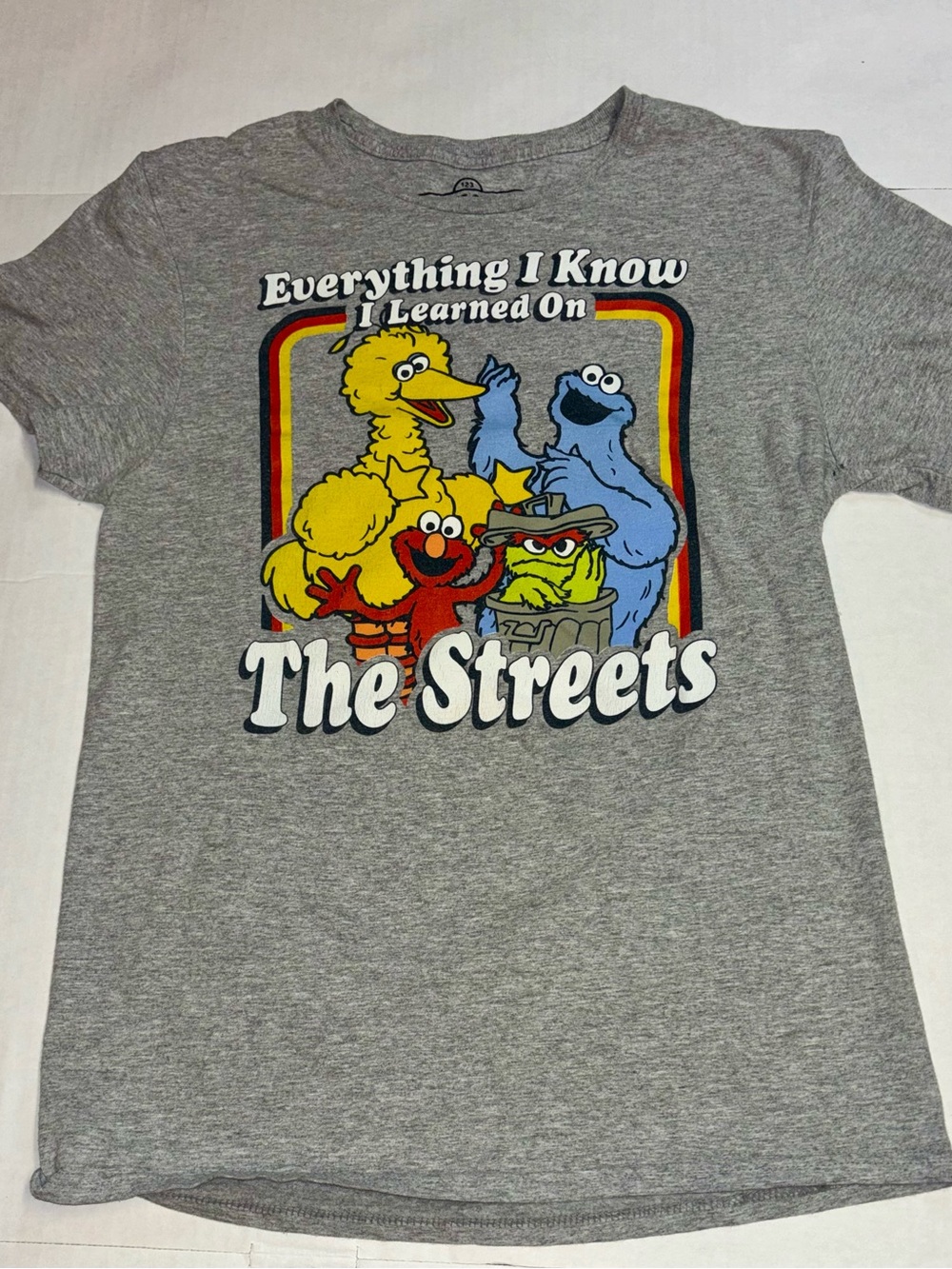 Sesame Street Gray Tee with Big Bird, Elmo & Cookie Monster Graphic